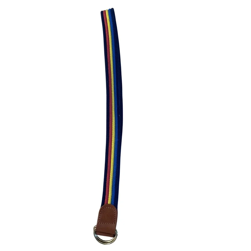 Vintage 90,s Woven D-Ring Belt Preppy Nautical Primary Colors Sporty Casual